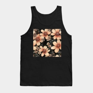 Vintage Peach Floral Design on Dark Grey Background Tank Top